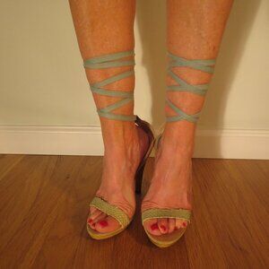 LAST CHANCE ISABELLA FIORE Light Green Leg Lace Up High Heel Sandals